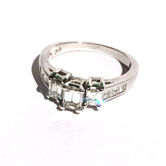 💎 18K 1.55CT VS Natural Diamond Large Emerald Princess Cut White Gold Ring - Picture 2 of 5